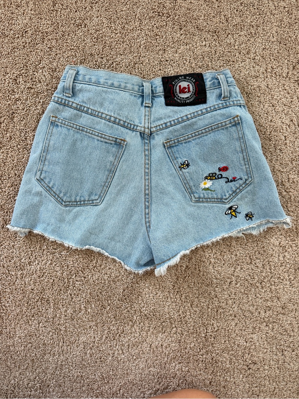 lei Light Blue Denim Shorts with Bee & Floral Embroidery